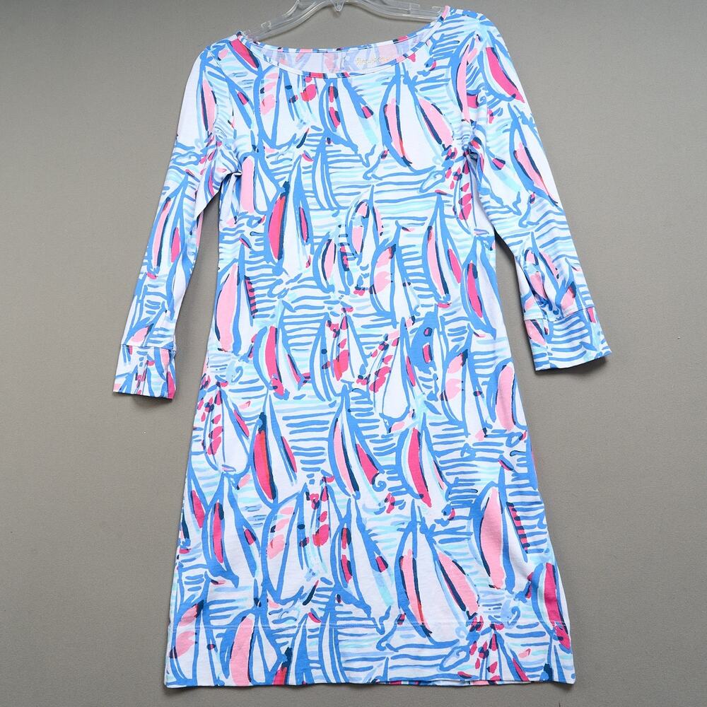 Lilly Pulitzer Marlowe Dress XS Red Right Return Sailing Boat Neck Cotton Knit